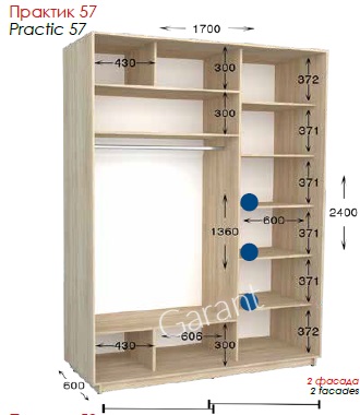 Шкаф-купе Практик 57 2Д 1,7м practic57